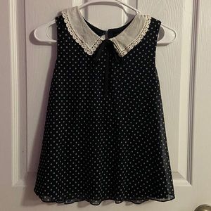 Topshop Dark Navy Blue with White Polkadot Blouse